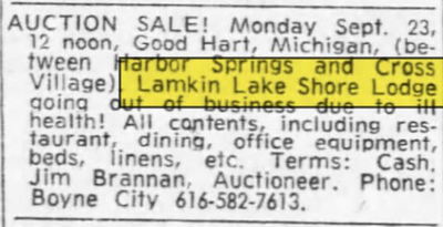 Lamkin Lake Shore Lodge - Sep 1968 Auctioned Off